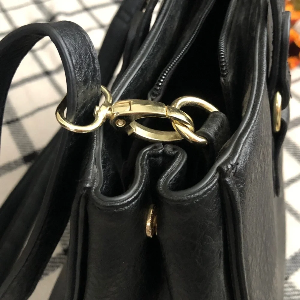 Bueno Black Structured Satchel with Gold Hardware